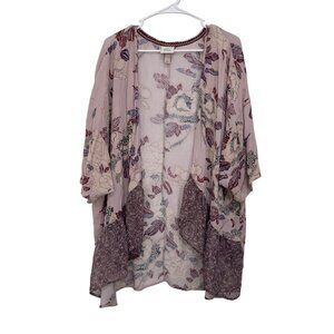 Knox Rose Womens Boho Floral Kimono Cardigan Jacket Size L Burgandy /Pink